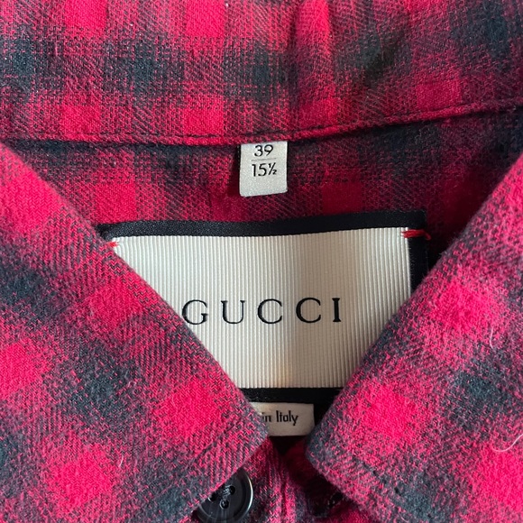 Gucci Mens Checked Wool Cotton Red Shirt Size 15.5 - Picture 6 of 8